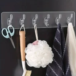 GANCIO APPENDIABITI DA PARETE A 6 FILE ADESIVI TRASPARENTI APPENDERE ACCESSORI