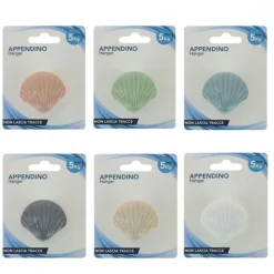 GANCIO APPENDINO ADESIVO APPENDIABITI PARETE CUCINA BAGNO FORMA CONCHIGLIA COLORATA 10808