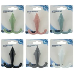 GANCIO APPENDINO ADESIVO DOPPIO APPENDIABITI PARETE CUCINA BAGNO DESIGN DELFINO COLORATO 10810