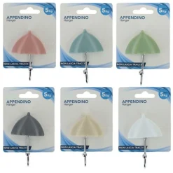 GANCIO APPENDINO ADESIVO APPENDIABITI DA PARETE CUCINA BAGNO FORMA OMBRELLO COLORATO 10811