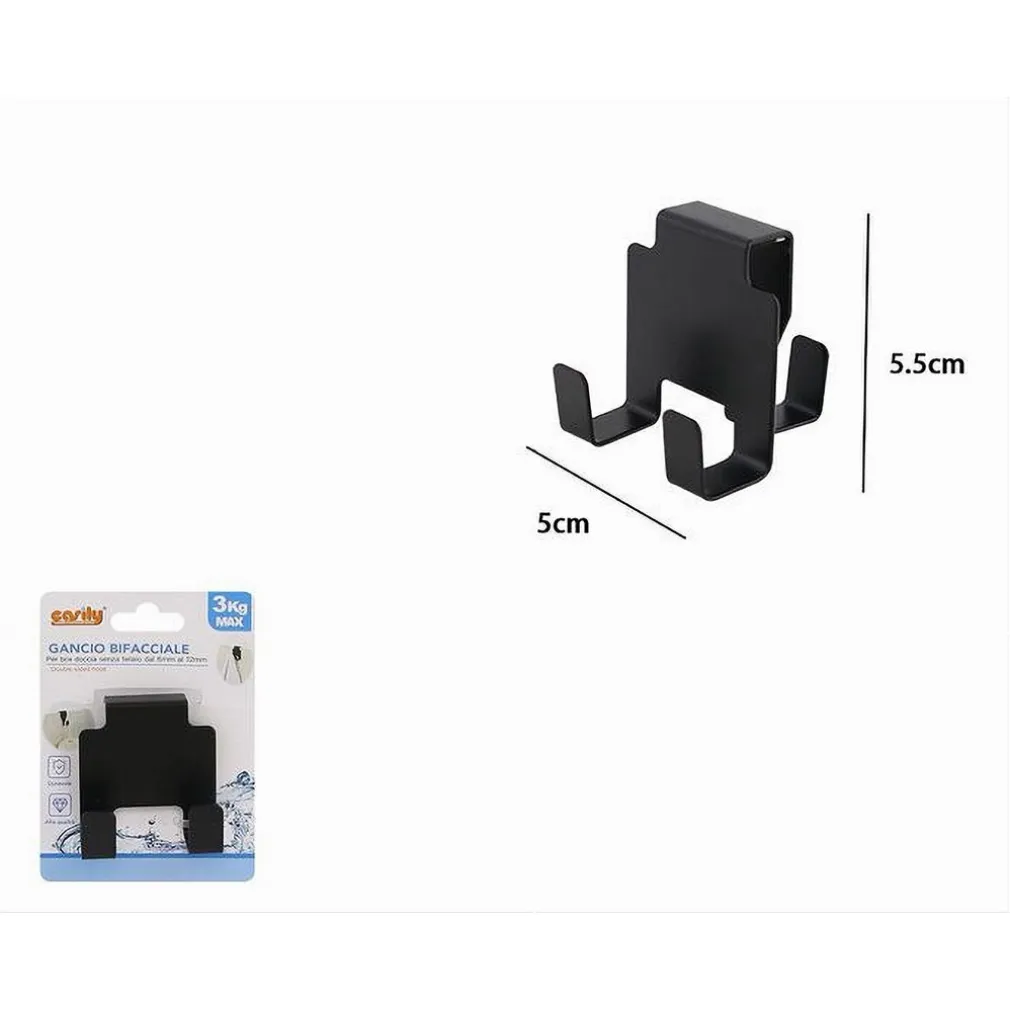 GANCIO BIFACCIALE PER PORTA BOX DOCCIA 3 GANCI ACCAPPATOIO TELO BAGNO NERO 87772