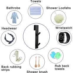 GANCIO DOPPIO PER PORTA BOX DOCCIA APPENDERE ASCIUGAMANI BAGNO 4X18CM NERO 87771