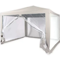 GAZEBO 2,4 X 3 X 2,50 M TENDONE GIARDINO TELO BIANCO IMPERMEABILE CON ZANZARIERA