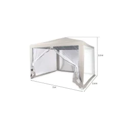 GAZEBO 2,4 X 3 X 2,50 M TENDONE GIARDINO TELO BIANCO IMPERMEABILE CON ZANZARIERA