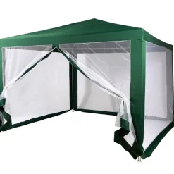 GAZEBO 2,4 X 3 X 2,50 MT TENDONE GIARDINO TELO VERDE IMPERMEABILE CON ZANZARIERA