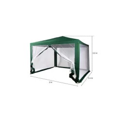 GAZEBO 2,4 X 3 X 2,50 MT TENDONE GIARDINO TELO VERDE IMPERMEABILE CON ZANZARIERA