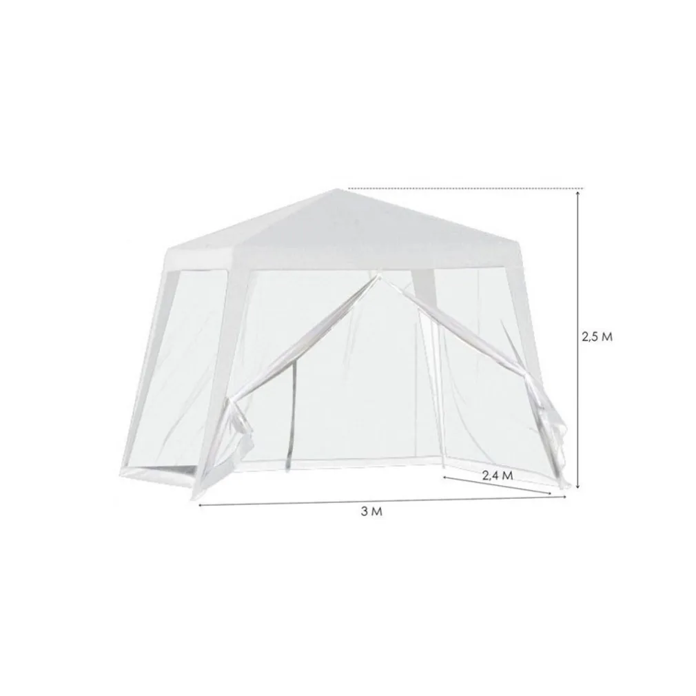 GAZEBO TENDA DA GIARDINO RESISTENTE REMOVIBILE 2.5X2.4X3MT BIANCO CON ZANZARIERA 222708