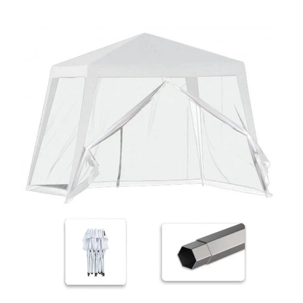 GAZEBO TENDA DA GIARDINO RESISTENTE REMOVIBILE 2.5X2.4X3MT BIANCO CON ZANZARIERA 222708