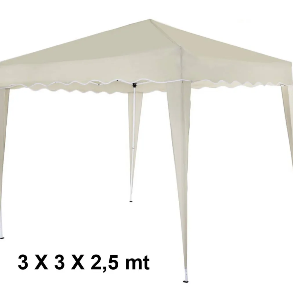 GAZEBO 3X3X2,5 MT PIEGHEVOLE ECRU IMPERMEABILE RICHIUDIBILE TENDONE GIARDINO