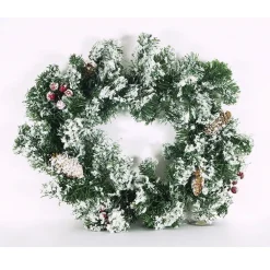 GHIRLANDA DI NATALE INNEVATA VISCHIO PIGNA BACCHE ROSSE BIANCA 40 CM DECORAZIONI