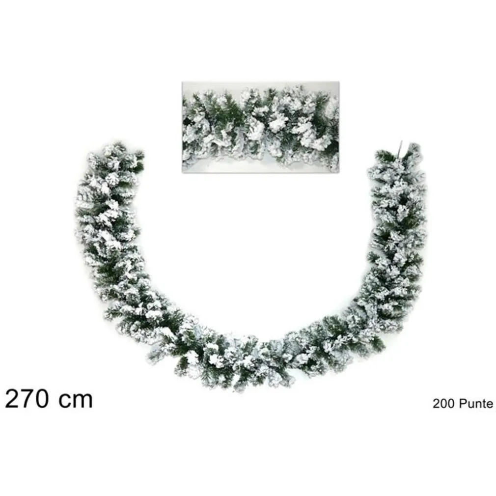 GHIRLANDA NATALIZIA INNEVATA ALBERO NATALE DECORAZIONI NATALIZIE 270CM 200 PUNTE