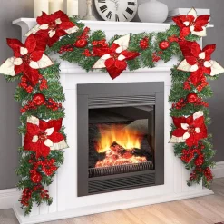 GHIRLANDA NATALIZIA STELLA DI NATALE FIORI E BACCHE DECORAZIONI NATALIZIE 180CM