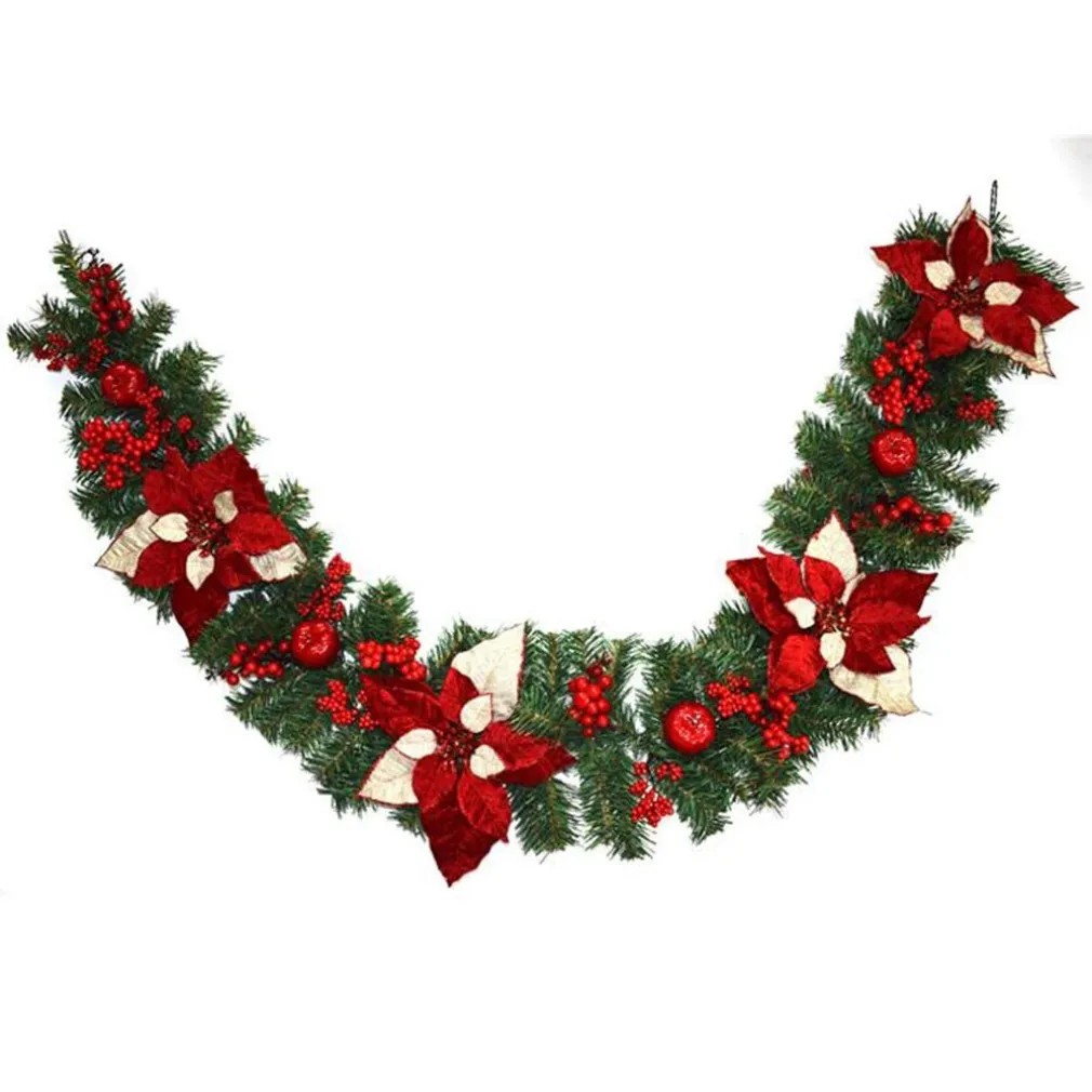 GHIRLANDA NATALIZIA STELLA DI NATALE FIORI E BACCHE DECORAZIONI NATALIZIE 180CM