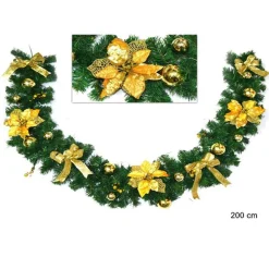 GHIRLANDA NATALIZIA STELLA NATALE FIORI PALLINE FIOCCHI 200CM DECORAZIONI ORO