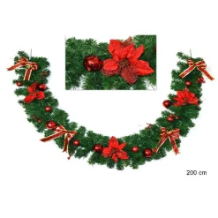 GHIRLANDA NATALIZIA STELLA NATALE FIORI PALLINE FIOCCHI 200CM DECORAZIONI ROSSO