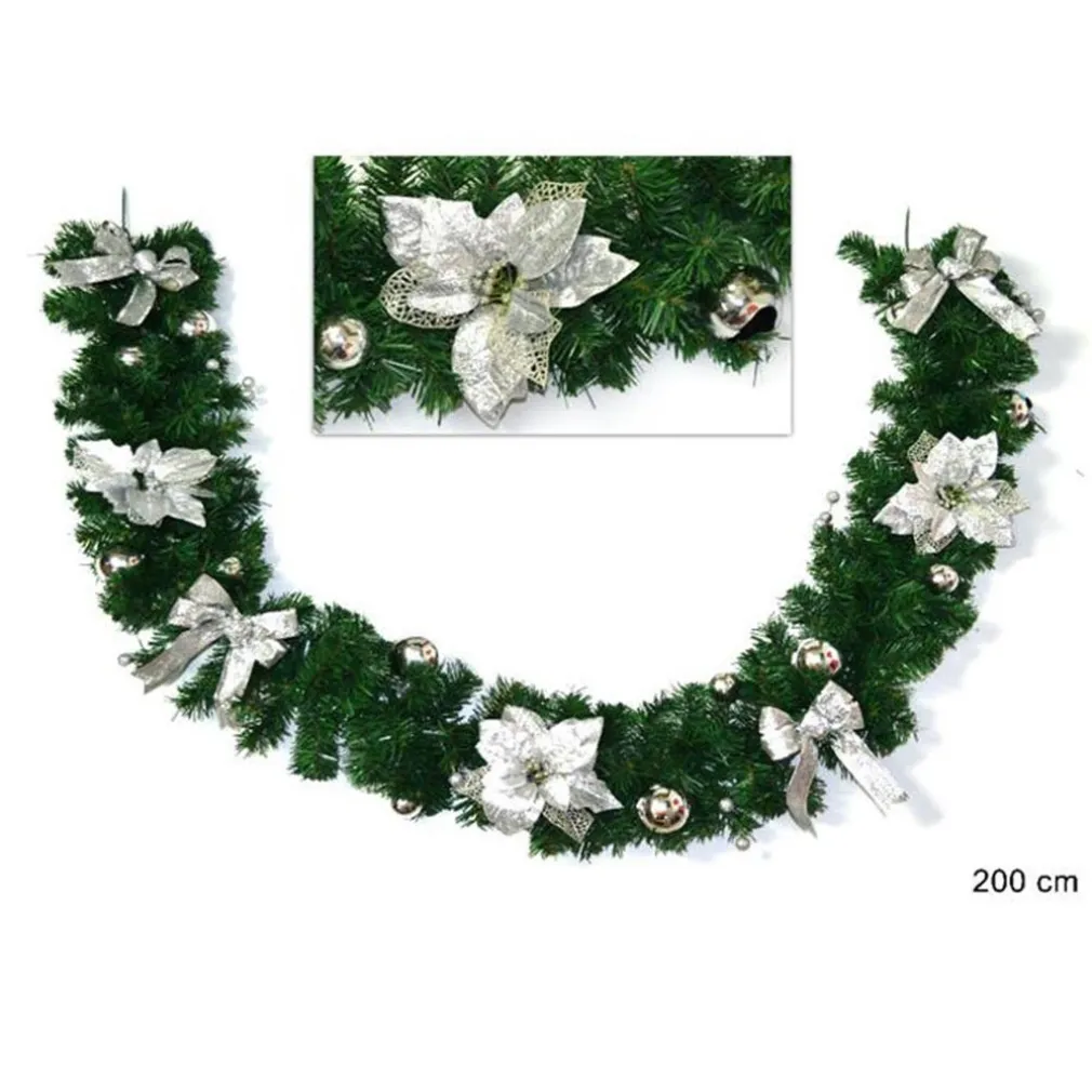 GHIRLANDA NATALIZIA STELLA NATALE FIORI PALLINE FIOCCHI 200CM DECORAZIONI SILVER