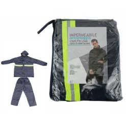 GIACCA MANTELLA IMPERMEABILE PVC ANTI PIOGGIA CON CAPPUCCIO PANTALONI UOMO 59018