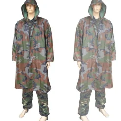 GIACCA MANTELLA IMPERMEABILE MIMETICA MILITARE PVC ANTIPIOGGIA CON CAPPUCCIO