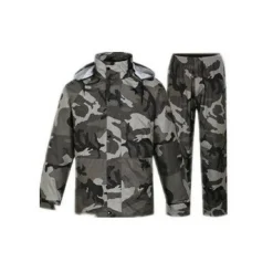 GIACCA MANTELLA PANTALONI IMPERMEABILE MIMETICA PVC ANTIPIOGGIA CAPPUCCIO