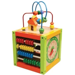 GIOCATTOLO CUBO ATTIVITA PER BAMBINI IN LEGNO CON GIOCO PALLOTTOLIERE ABACO 16CM