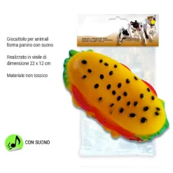 GIOCATTOLO PER CANI ANIMALI FORMA PANINO CON SUONO IN VINILE 22X12CM VARI COLORI