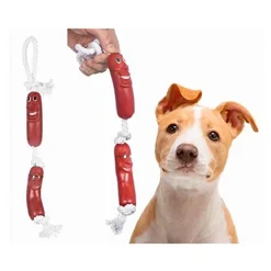 GIOCO FUNE CORDA 2 SALSICCE CON FACCINE PER CANE GIOCATTOLO GATTO MASTICARE DENTI