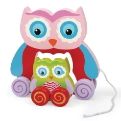 GIOCO GUFETTO LEGNO TRAINABILE GUFO GIOCATTOLO PER BAMBINI DA TIRARE 18CM ROSA