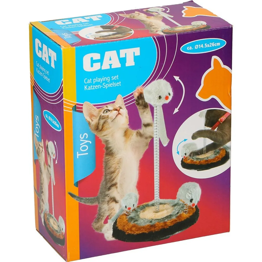 GIOCO PER GATTO CON 3 TOPI 15 X 26 CM PLAY SET GATTI GIOCHI PASSATEMPO ANIMALI