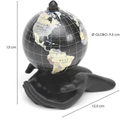GLOBO TERRESTRE MAPPAMONDO IN METALLO MANI NERE DECORAZIONE CASA UFFICIO 210087