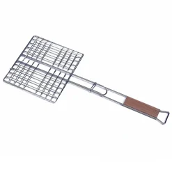 GRATICOLA GRIGLIA QUADRATA 32 X 19 CM CON MANICO IN LEGNO PER BARBECUE