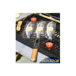 GRIGLIA BARBECUE DOPPIA 20X32CM GRILL ANTIADERENTE BRACE CAMINO PER PESCE CARNE