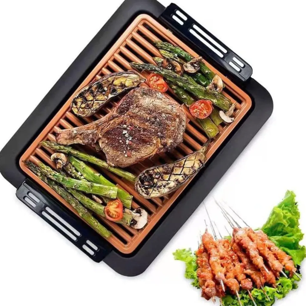 GRIGLIA ELETTRICA ANTIFUMO 1000W Q-HB67 GRILL SENZA FUMI PIASTRA ANTIADERENTE