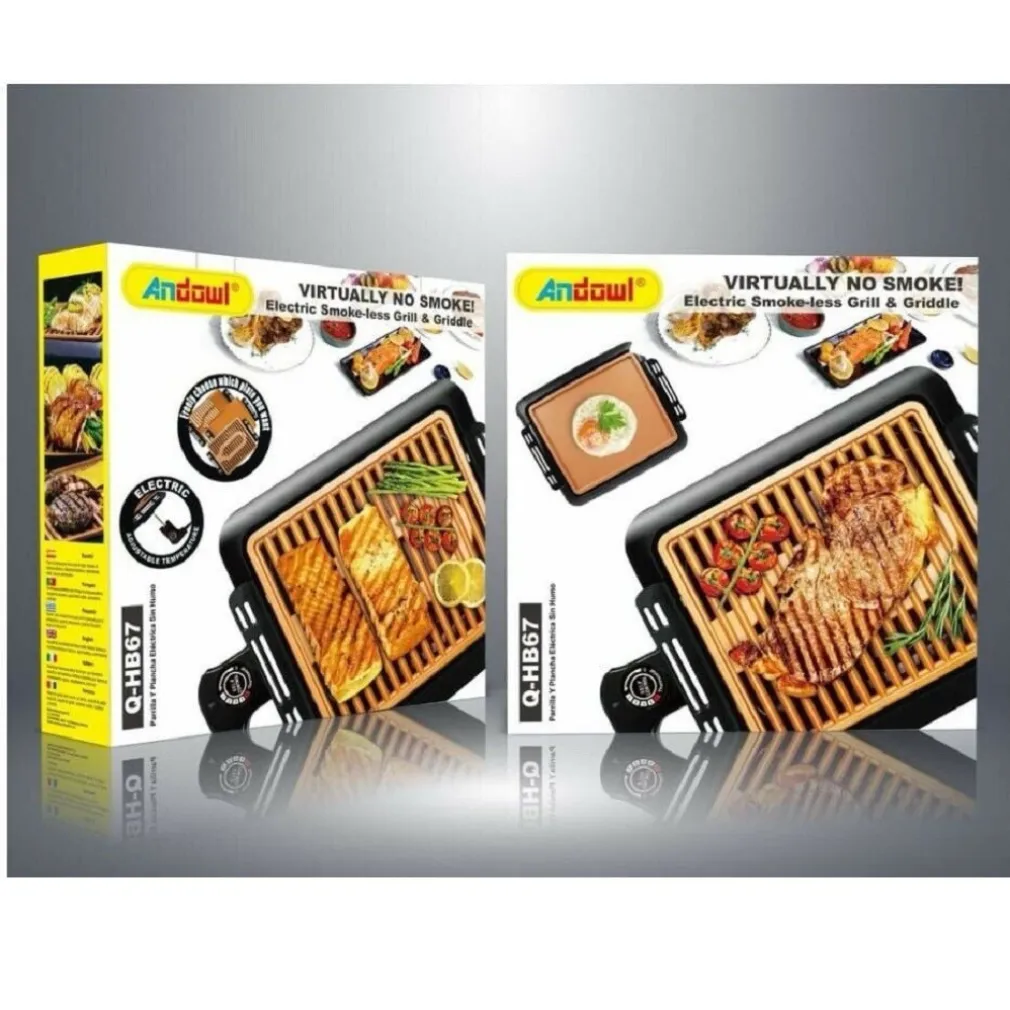 GRIGLIA ELETTRICA ANTIFUMO 1000W Q-HB67 GRILL SENZA FUMI PIASTRA ANTIADERENTE