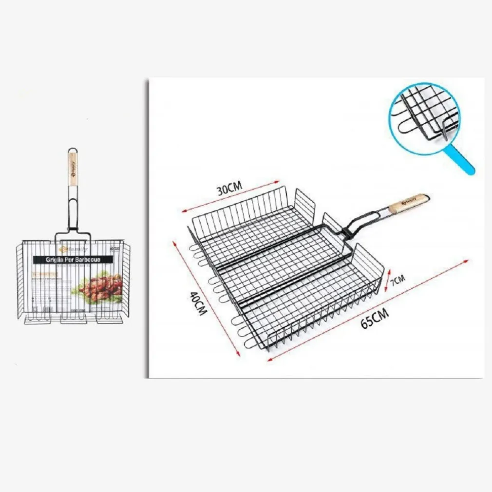 GRIGLIA PER BARBECUE 65 X 40 X 30 X H7CM PER BRACIATA CARNE PESCE VERDURE 802051