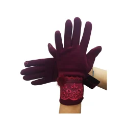 GUANTI TESSUTO COTONE DONNA BORDEAUX PON PON PIZZO TAGLIA 8 GLOVES FODERA PILE