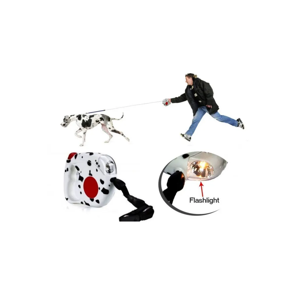 Guinzaglio estendibile maculato 4,5 mt con torcia per cani di tutte le taglie