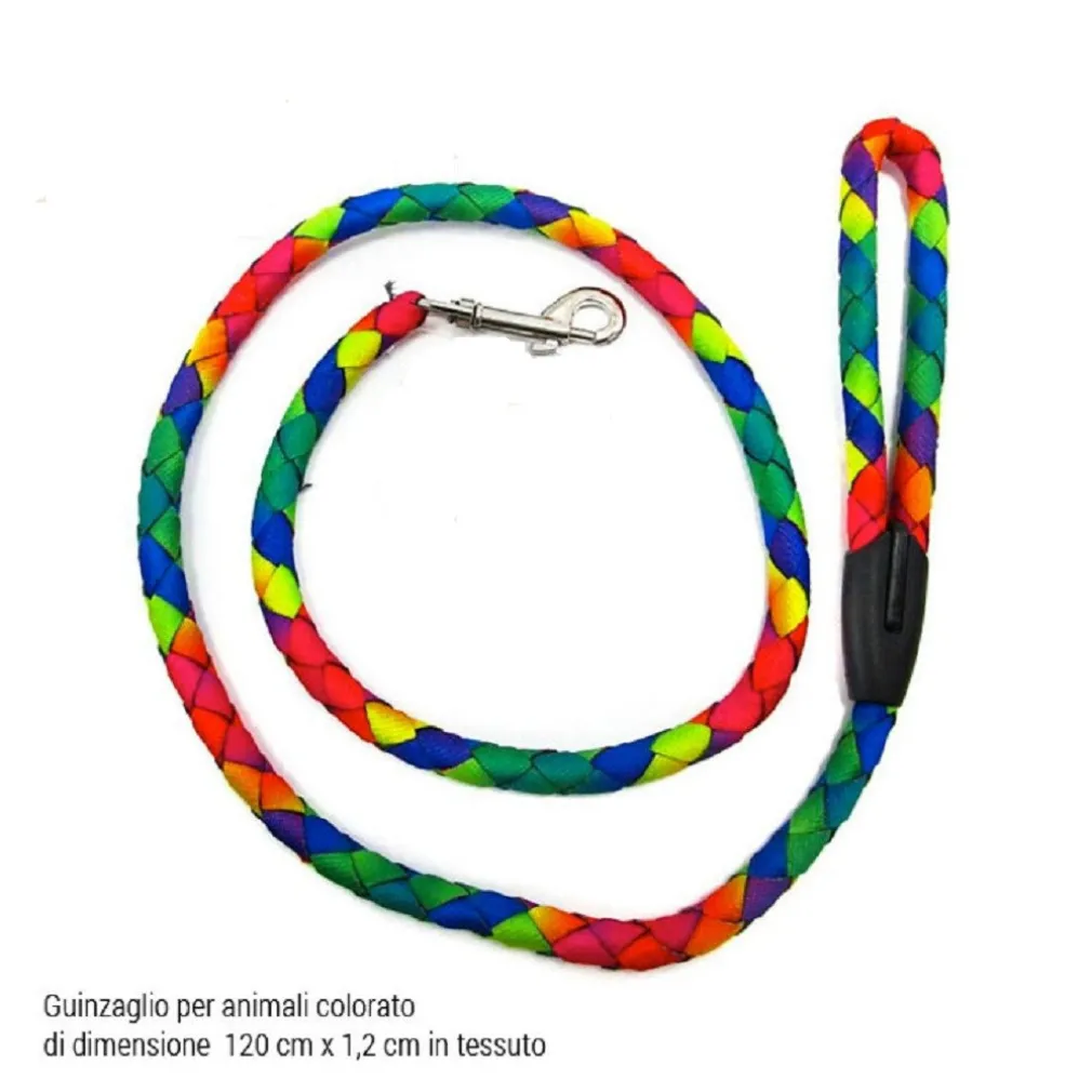 GUINZAGLIO PER ANIMALI CANI CANE 1,2X120 CM IN TESSUTO GANCIO ACCIAIO MULTICOLOR