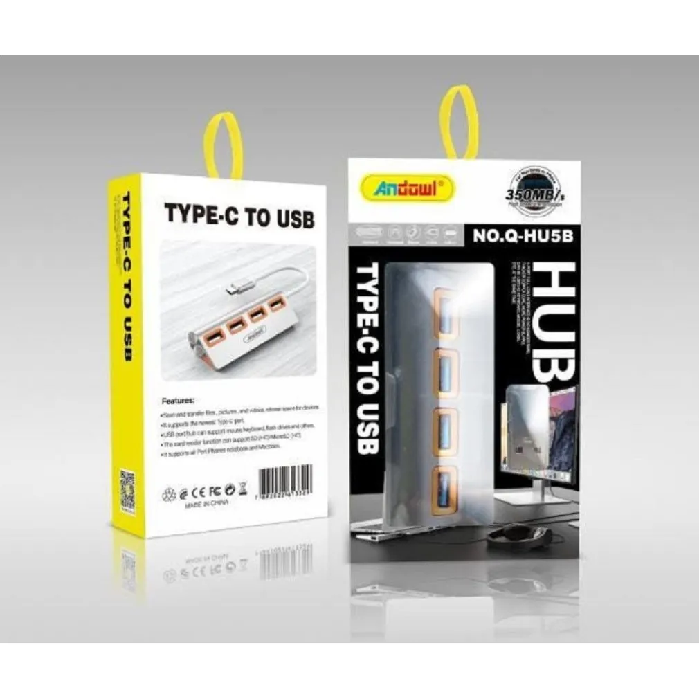 HUB 4 PORTE USB 3.0 CON CONNESSIONE USB-C TYPE-C Q-HU5B COLLEGAMENTO DISPOSITIVI