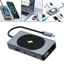 HUB DOCKING STATION USB-C CON RICARICA WIRELESS Q-HU666 ADATTATORE MULTIFUNZIONE