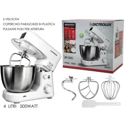 IMPASTATRICE PROFESSIONALE 4LT 500W 6 VELOCITÀ DA CUCINA PER IMPASTARE MONTARE MISCELARE