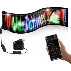 INSEGNA A LED PROGRAMMABILE CONTROLLO APP BLUETOOTH A SCORRIMENTO USB PIEGHEVOLE AUTO