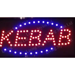 INSEGNA LUMINOSA A LED CON SCRITTA KEBAB CON GANCI 50 X 25 CM 220V