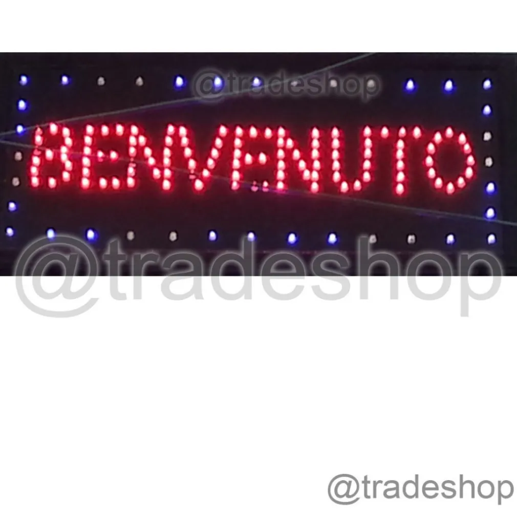 INSEGNA LUMINOSA A LED SCRITTA BENVENUTO PER BAR NEGOZI UFFICI COMMERCIO