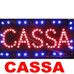 INSEGNA LUMINOSA INSEGNE LUMINOSE A LED CON SCRITTA CASSA CON GANCI 50 X 25 CM