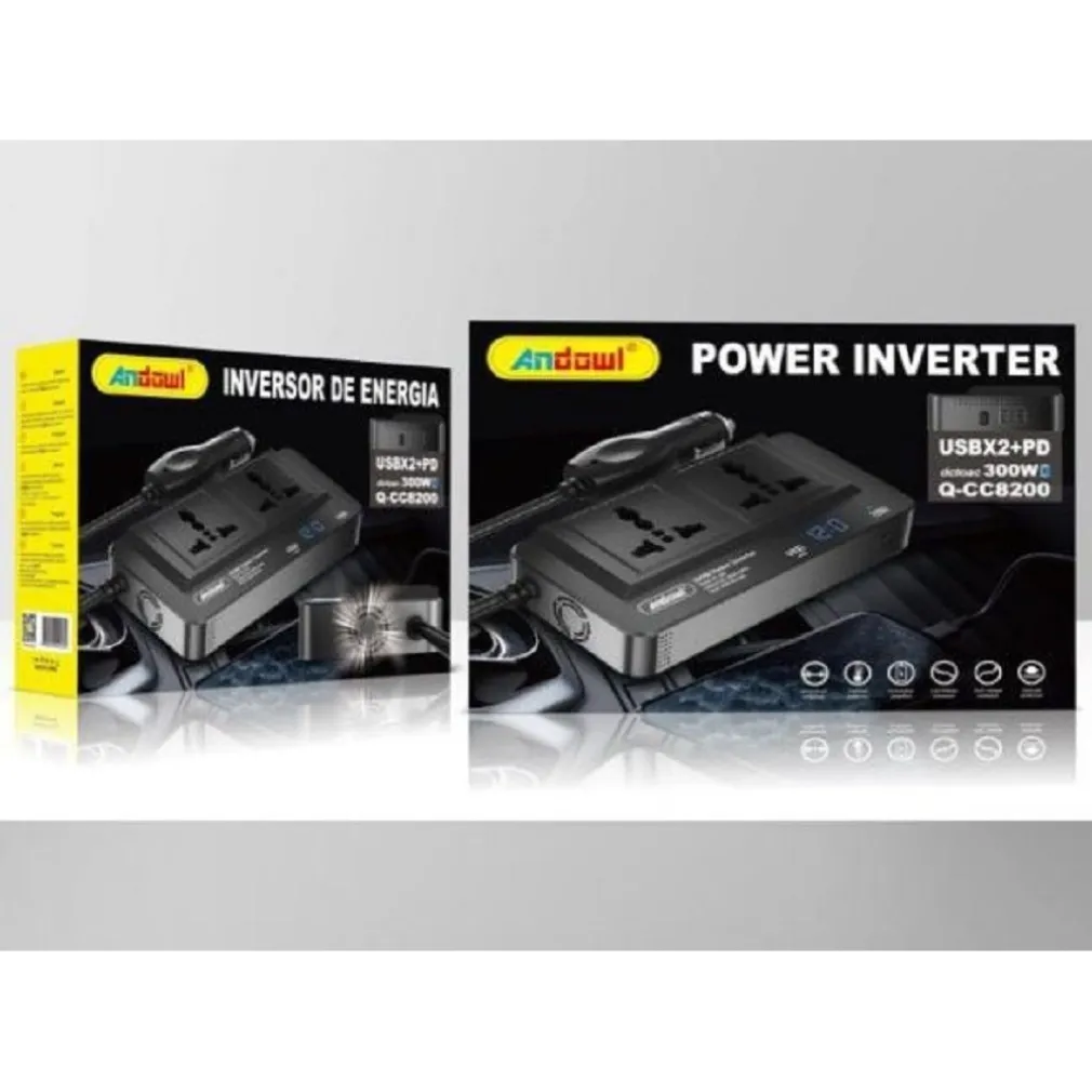 INVERTER DI ALIMENTAZIONE AUTO 300W CON 2 PORTE USB PER CARICABATTERIE Q-CC8200
