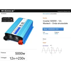 INVERTER DI POTENZA 5000 WATT ONDA SINUSOIDALE DA 12V A 230V AUTO HN5000-12V
