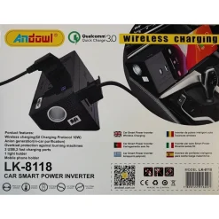 INVERTER PER AUTO SMART POWER CARICABATTERIE WIRELESS RICARICA CELLULARE LK-8118