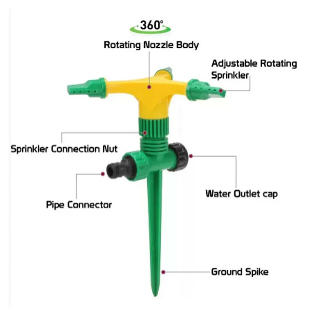 IRRIGATORE GIARDINO SPRUZZATORE PRATO PICCHETTO PUNTALE 3 BRACCIA 360° ANNAFFIA