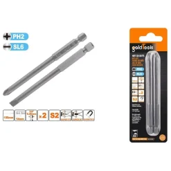 KIT 2 BITS 100MM GAMBO 1/4" 6.35MM PUNTA S2 MAGNETICA CROCE PH2 TAGLIO SL6 57250