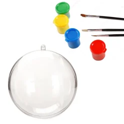 KIT 6 PALLINE TRASPARENTI DA 8CM CON TEMEPERE E PENNELLI DECORAZIONI NATALIZIE